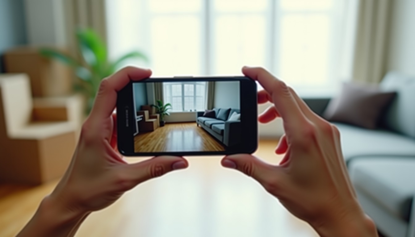 Customer filming a video walkthrough of the room on a phone
